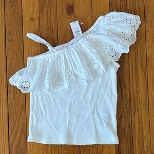 GAP Kids White Eyelet Ruffle one shoulder Tank Top.  Strap is adjustable.